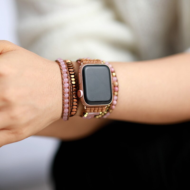 High End Natural Stone Aple Smart Watch Band Beads Boho 5 Wrap Vegan Rope IWatch Strap Wrist Armband Bracelet Dropshipping